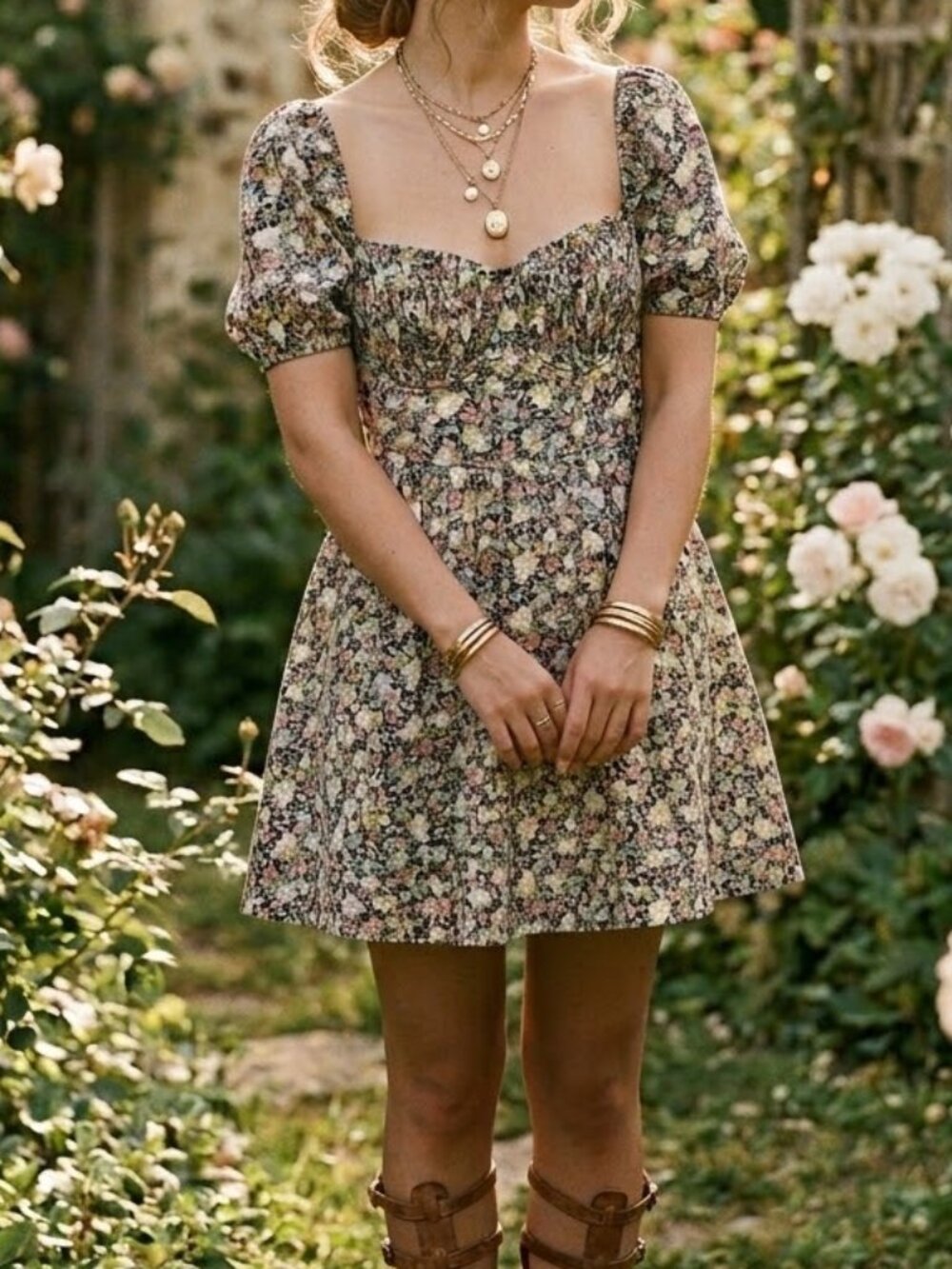 Milkmaid Floral Bustier Mini Dress Size Small Cottagecore Romantic Picnic French